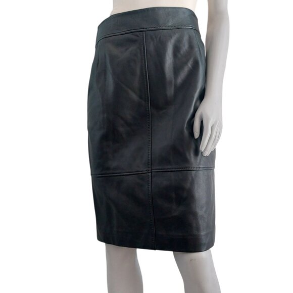 HUGO BOSS Leather Pencil Skirt 6 SELRITA Black Slim Fit Knee Length Classy Edgy - Picture 9 of 14